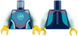 Torso Wetsuit Metallic Pink Strips and Dots, White R Logo, Medium Azure Trim Pattern / Light Aqua Arms / Yellow Hands