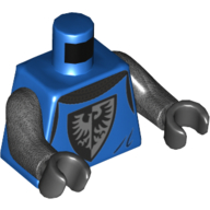 Lego Torso Armor, Black and Silver Falcon Symbol, Dark Bluish Grey Cloak print, Pearl Dark Grey Arms, Black Hands / Blue