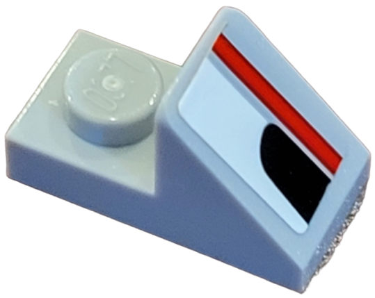 Lego Slope 45 2 x 1 with 2/3 Cutout with Red Stripe and Black Shape on White Background Pattern Model Right Side (Sticker) - Set 75872
