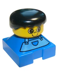 Duplo 2 x 2 x 2 Figure Brick, Blue Base, Striped Overalls, Black Hair, Large Eyes, Freckles on Nose (75413)