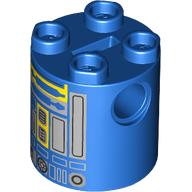 Lego Brick Round 2 x 2 x 2 Robot Body, Axle Holder '+' Orientation with Yellow and Gray Astromech Droid Print / Blue