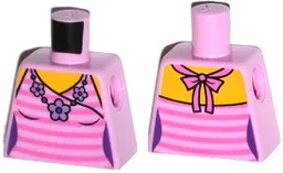 Torso Female Top with Dark Pink Stripes and Flower Necklace Pattern / Bright Pink