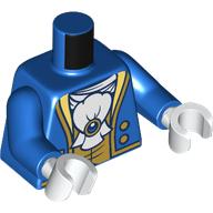 Lego Torso Jacket, Gold Trim, White Ruffles, Jewel, Gold Vest print, Blue Arms, White Hands / Blue