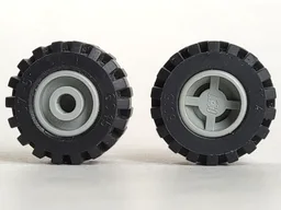 Wheel 11mm D. x 12mm, Hole Round for Wheels Holder Pin with Black Tire 21mm D. x 12mm - Offset Tread Small Wide (6014a / 6015) / Light Gray