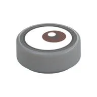 Tile Round 1 x 1 with Reddish Brown Eye Looking Left (White Dot on Top) Print / Light Bluish Gray