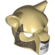 Mask Feline with Black Nose, Bared Teeth and Ornate Gold Armor Plates Print / Tan