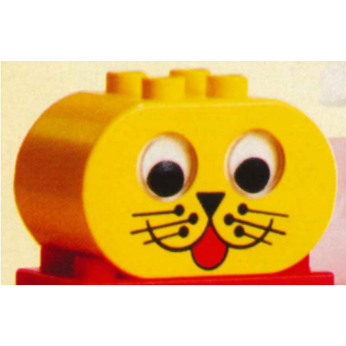 Lego Duplo Brick 2 x 4 x 2 Rounded Ends and Rattling Eyes with Animal Face with Whiskers Print / Yellow