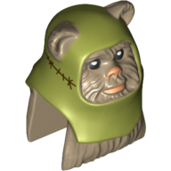 Lego Minifig Head Special, Ewok with Olive Green Hood Print (Ewok Warrior) / Dark Tan