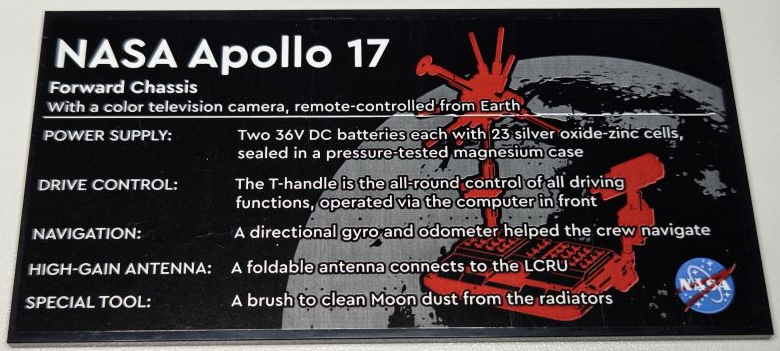 Lego Tile 8 x 16 with Bottom Tubes, Polished Surface with NASA Apollo 17 Forward Chassis Pattern (Sticker) - Set 42182