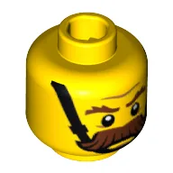 Minifig Head Constable, Brown Bushy Moustache, Brown Eyebrows and Chin Strap Print [Hollow Stud] / Yellow