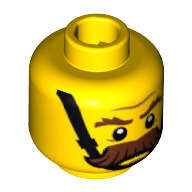 Lego Minifig Head Constable, Brown Bushy Moustache, Brown Eyebrows and Chin Strap Print [Hollow Stud] / Yellow
