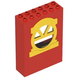 Fabuland, Building Wall 2 x 6 x 7 with Round Top Yellow Window / Red