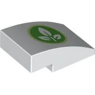 Brick Curved 3 x 2 No Studs with White Leaves on Bright Green Background, Lime Circle Print / White