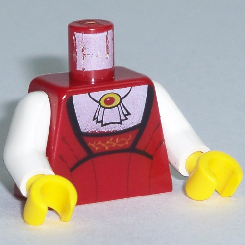 Lego Torso Gathered Top with White Blouse Print (Lady), White Arms, Yellow Hands / Dark Red