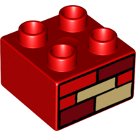 Lego Duplo Brick 2 x 2 with Red, Dark Red, and Tan Bricks Print / Red
