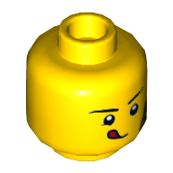 Lego Minifig Head Drone Guy, Band Aid and Tongue Sticking Out Print / Yellow