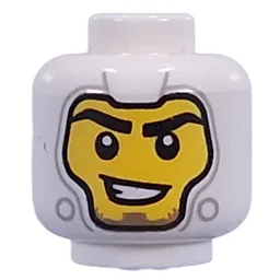 Minifig Head Facemask, Yellow Face, Black Eyebrows, Breathing Mask / Crooked Smile / White