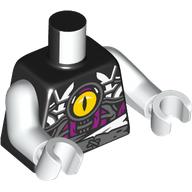 Lego Torso, Yellow Eye on Chest, Dark Bluish Grey/White/Magenta Markings, Belt print, White Arms and Hands / Black