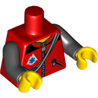 Lego Torso Jacket with Zipper, Ropes, Blue Carabiners and EMT Star of Life Print, Black Arms, Yellow Hands / Red