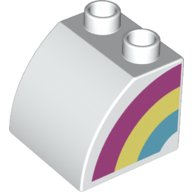 Lego Duplo Brick 2 x 2 x 1 1/2 with Curved Top with Rainbow on Left Side Print / White