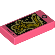 Lego Tile 1 x 2 with Smart Phone and Yellow Ghost Print / Coral