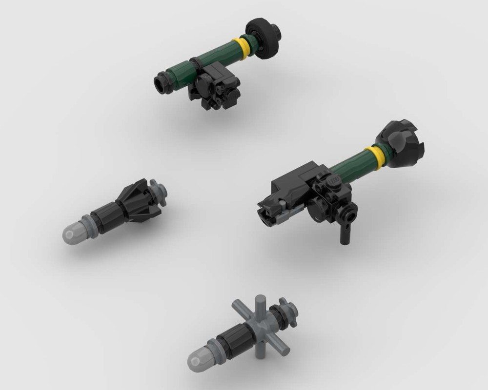 Lego ATGMs (Anti-Tank Guided Missiles) with and without stud shooter