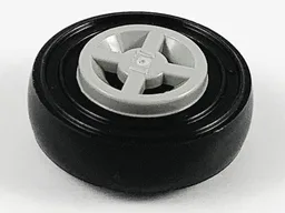 Wheel 8mm D. x 6mm with Black Tire 14mm D. x 4mm Smooth Small Single (4624 / 3139) / Light Gray
