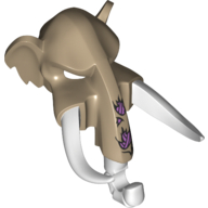 Lego Mask Mammoth with White Tusks and Purple Sinew Patches on Proboscis Print / Dark Tan