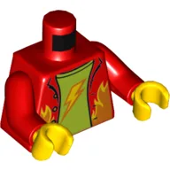Torso, Shirt, Open with Flames, Lime Undershirt with Lightning Bolt Print, Red Arms, Yellow Hands / Red