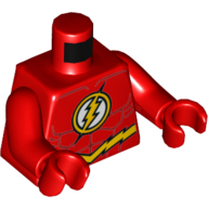 Lego Torso Muscles, Yellow Lightning Bolt on Chest, and Yellow Belt Print (The Flash), Red Arms and Hands / Red