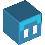 Minifig Head Special, Small Cube (Baby), Medium Azure Top, White Eyes Print / Dark Azure