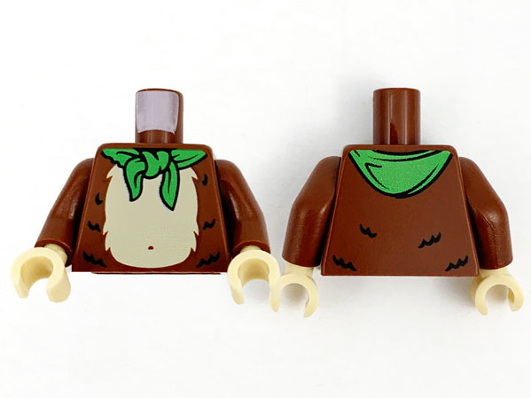 Lego Torso Bright Green Bandana, Tan Stomach and Chest Fur Pattern / Reddish Brown Arms / Tan Hands
