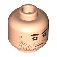 Lego Minifig Head Jod, Dark Brown Eyebrows, Medium Nougat Stubble Beard, Squint/Angry Scowl / Light Nougat