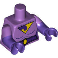 Lego Torso, Dual Molded Arms, Muscles, Wonder Twin Jayna Logo Print, Medium Lavender Sleeves Pattern, Dark Purple Arms and Hands / Medium Lavender