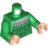Lego Torso Muscles with White Feather Collar Print, Green Arms, Light Nougat Hands / Green
