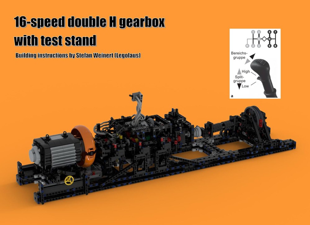 Lego Authentic realistic 16-speed double H heavy-duty truck gearbox with test stand