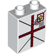 Lego Duplo Brick 1 x 2 x 2 with Bottom Tube with Parcel Print / White