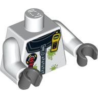 Lego Torso Space Suit, Zipper and Yellow Radio / 'ADU INSPECTOR' Back Print, White Arms, Dark Bluish Gray Hands / White
