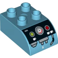 Duplo Brick 2 x 3 with Curved Top with Coffee Machine Print on Curve / Medium Azure