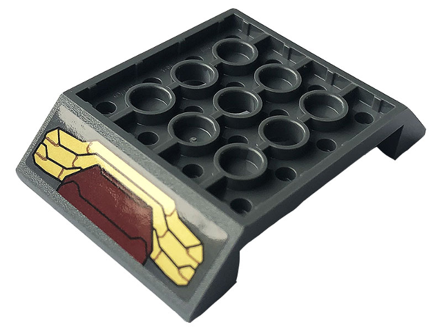 Lego Slope, Inverted 45 6 x 4 Double with 4 x 4 Cutout and 3 Holes with Gold and Dark Red Iron Man Hulkbuster Armor Pattern (Sticker) - Set 76164