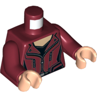 Lego Torso Jacket with Zipper and Black Undershirt Print, Dark Red Arms, Light Nougat Hands / Dark Red
