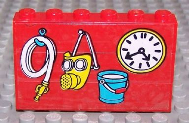 Lego Stickered Assembly 6 x 1 x 3 with Hose, Gas Mask, Bucket and Clock Pattern (Sticker) - Set 3682