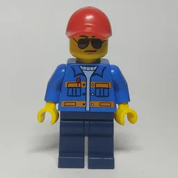 Man, Blue Jacket with Orange Stripes, Dark Blue Legs, Red Cap, Sunglasses - No Backprint