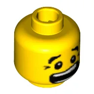 Minifig Head, Eyebrows, Pupils, Brown Chin Dimple / Mouth Open Scared, Brown Crow's Feet Print / Yellow