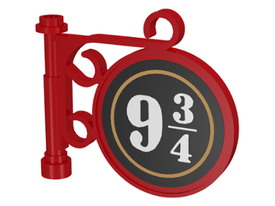 Lego Road Sign Round on Pole with Ornate Top Attachment with White '9 3/4' in Black Circle Pattern on Both Sides (Stickers) - Set 4708