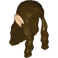 Lego Hair Long Wavy with Braid and Light Nougat Elf Ears Print / Dark Brown