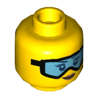 Lego Minifig Head, Lips, Snow Goggles with Light Blue Lenses / Yellow