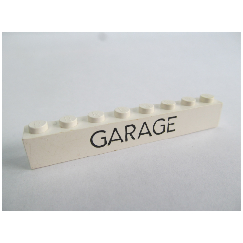 Lego Brick 1 x 8 with 'GARAGE' Thin Narrow Black Print / White