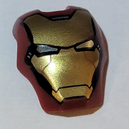 Lego Headwear Accessory Visor Top Hinge, Rounded, with Gold Face Shield and Bright Light Blue Eyes Print (Iron Man) / Dark Red