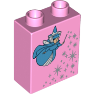 Lego Duplo Brick 1 x 2 x 2 with Fairy Godmother with Wand and Fairy Dust Print / Bright Pink